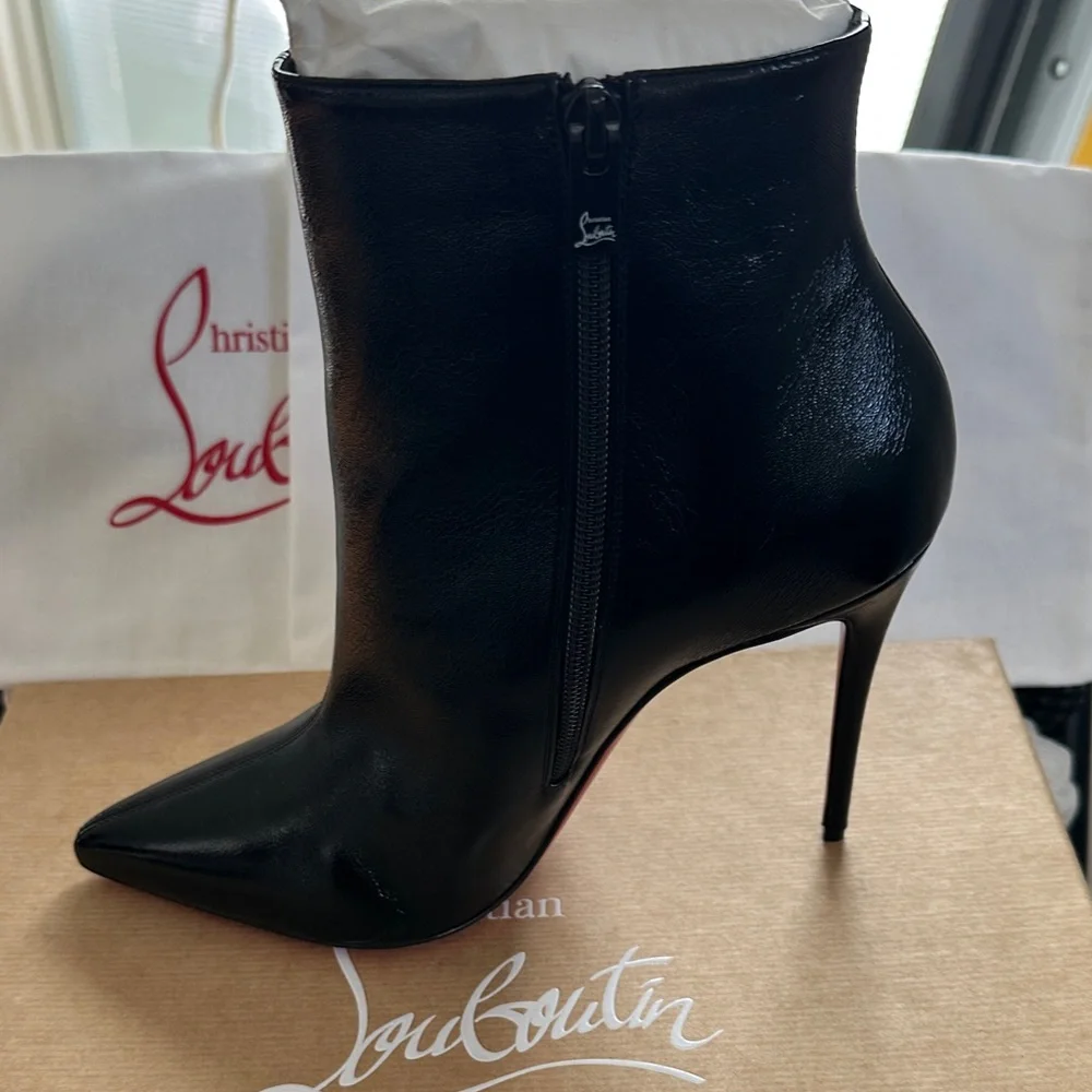 Christian Louboutin Black Heeled Boots with Red Sole - Picture 4 of 5
